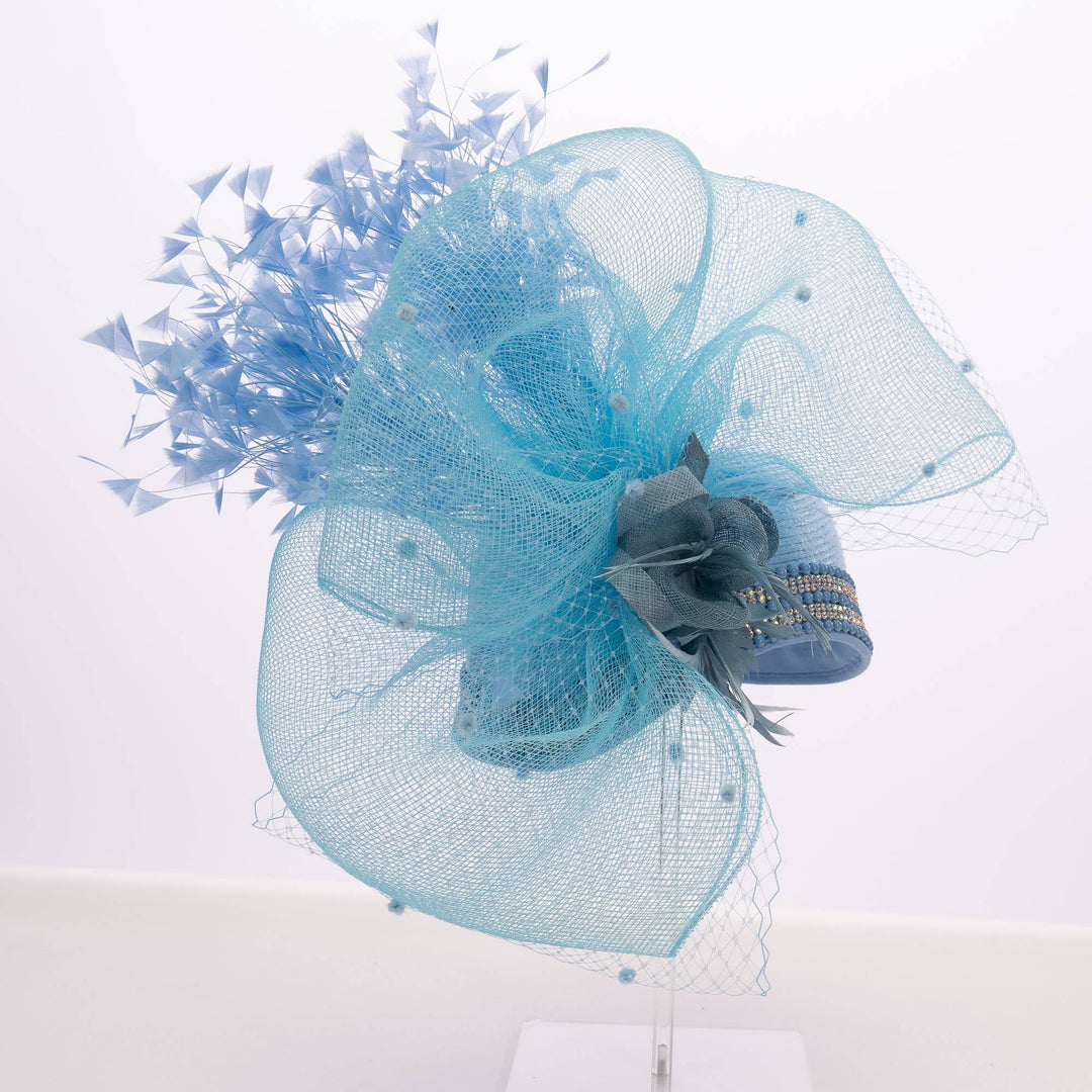 Variety Feather And Puff Crinoline Bow On Satin Cloche Base: Black