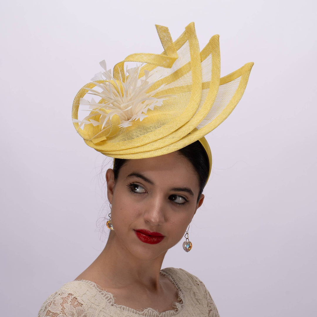 Tear Drop Cut Sinamay Fascinator: Yellow