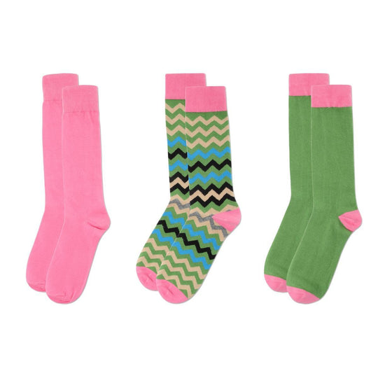 Pink and Green Cotton Blend Crew Sock 3 Pack