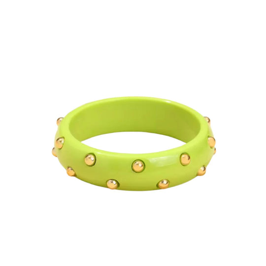 Lime Green Studded Lucite Bangle – Gold Plated Stainless Steel
