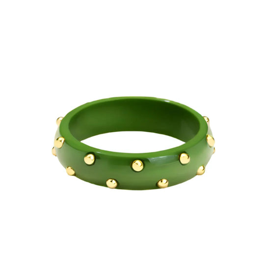 Green lucite studded bangle with gold-plated stainless steel studs – Le’ Diva Boutique