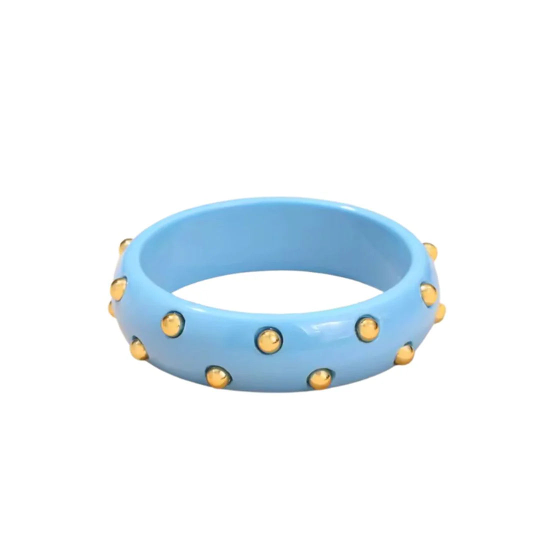 Blue lucite studded bangle with gold-plated stainless steel studs – Le’ Diva Boutique