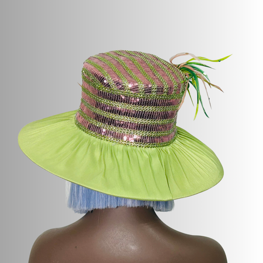 Mason - Feather & Jewel Flowers Hat - Green