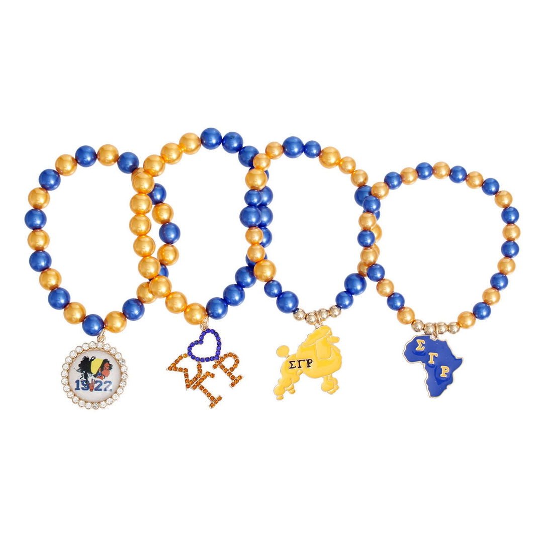 Sigma Gamma Rho 4-Strand Royal Blue & Gold Charm Bracelet Set - Pearl
