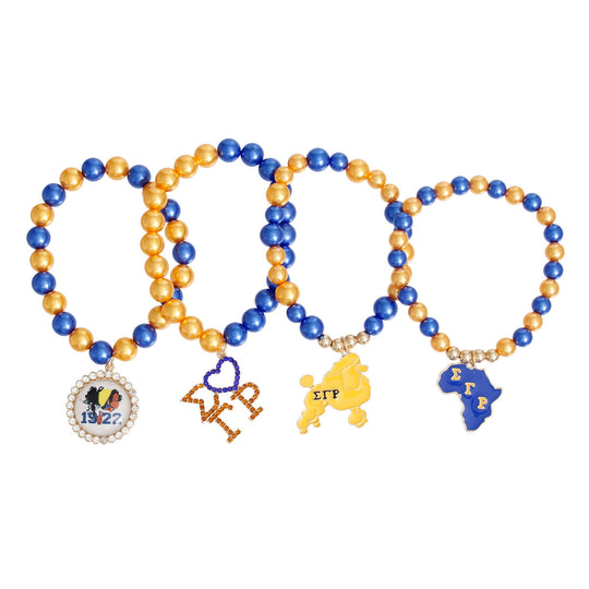 Sigma Gamma Rho 4-Strand Royal Blue & Gold Charm Bracelet Set - Pearl