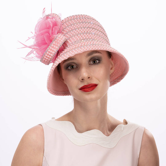 Crinoline Flower And Pearl Decorated Cloche Hat: Ivory