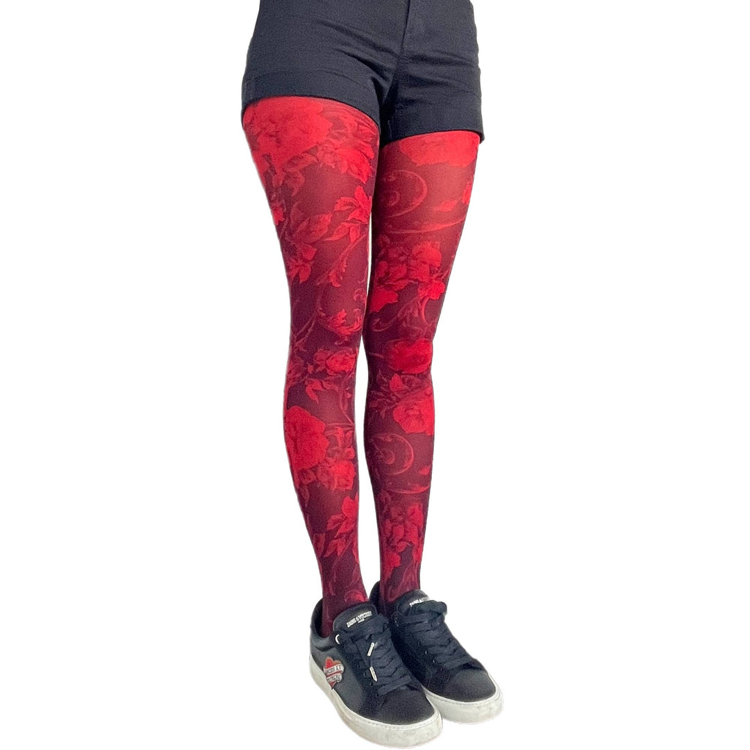 Red Floral Printed Tights Twilight