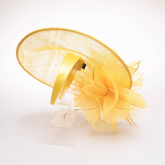 Sinamay Fascinator Feather Trim Headband: Lemon