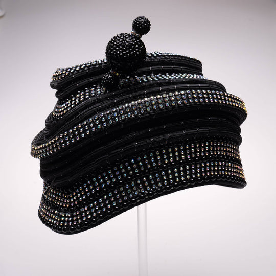 Rhinestone And Crinoline Tube Cloche with Pin: Red