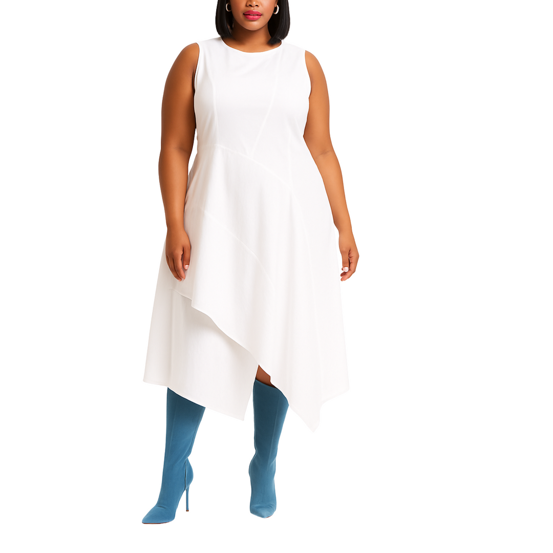 Vestido blanco asimétrico de capas – 100 % algodón, corte A, de Mat Fashion