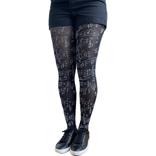 Black Music Opaque Printed Tights