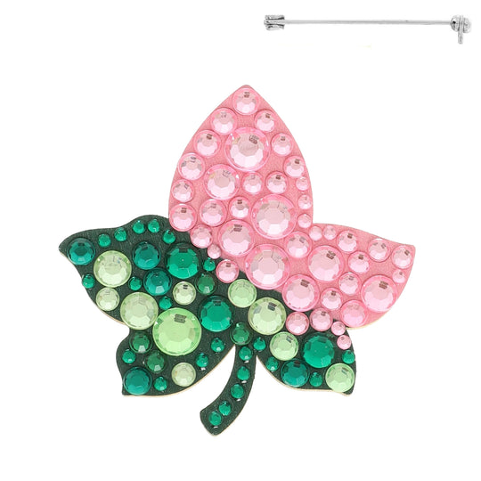 Alpha Kappa Alpha Ivy Leaf Brooch – Pink Rhinestones