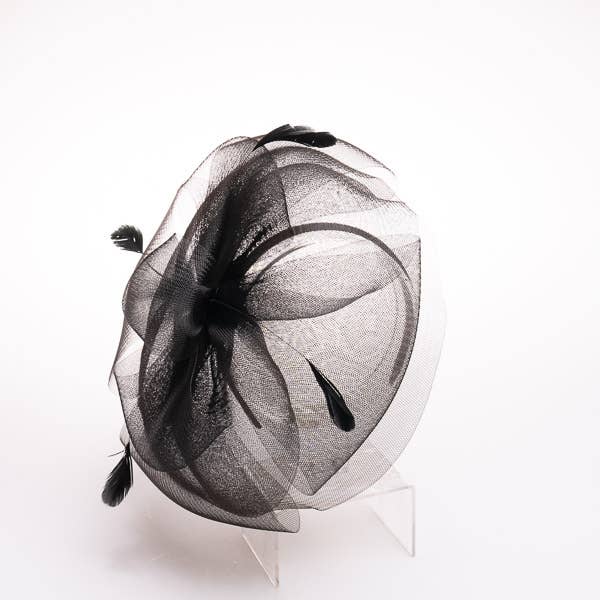 Crinoline Flower Headband Feather Trim: Black