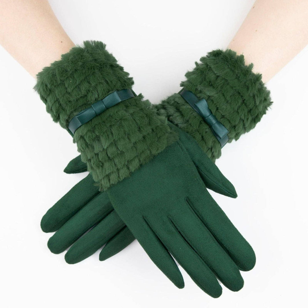 Gloves Green Ribbon Fur Winter Gloves