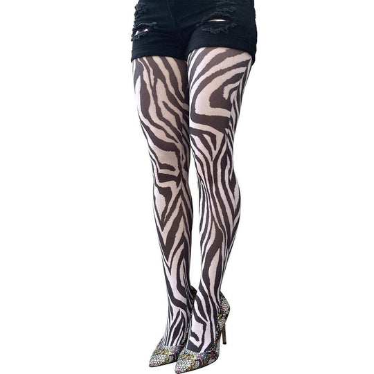 White Zebra Printed Tights