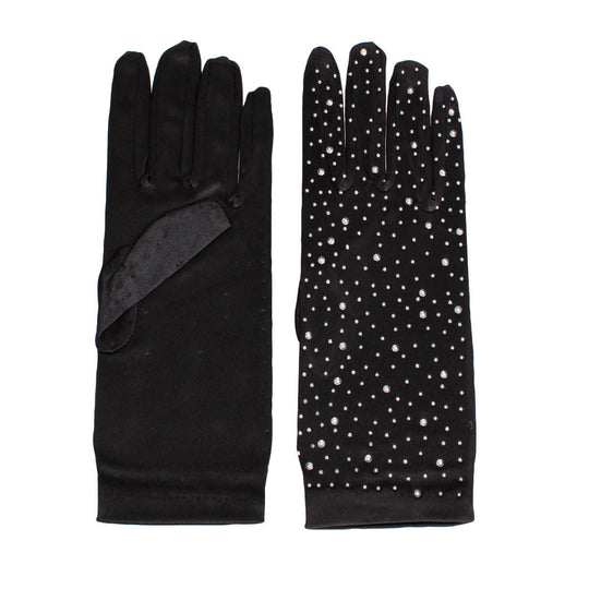 Gloves Black Rhinestone Satin: Formal