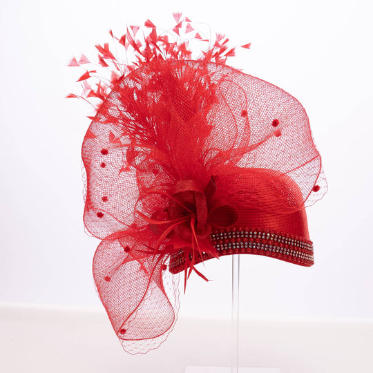 Variety Feather And Puff Crinoline Bow On Satin Cloche Base: Black