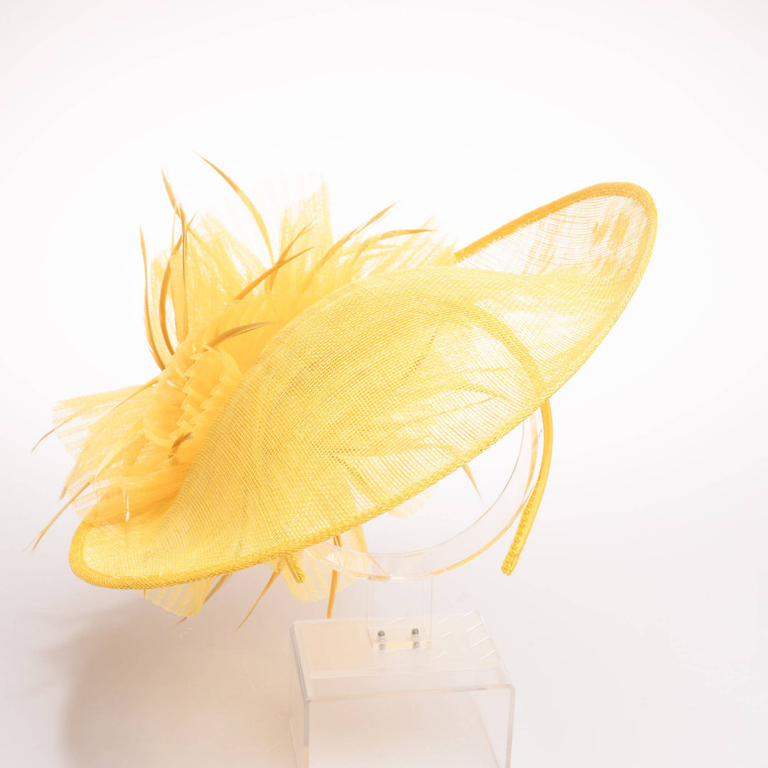 Sinamay Fascinator Feather Trim Headband: Lemon