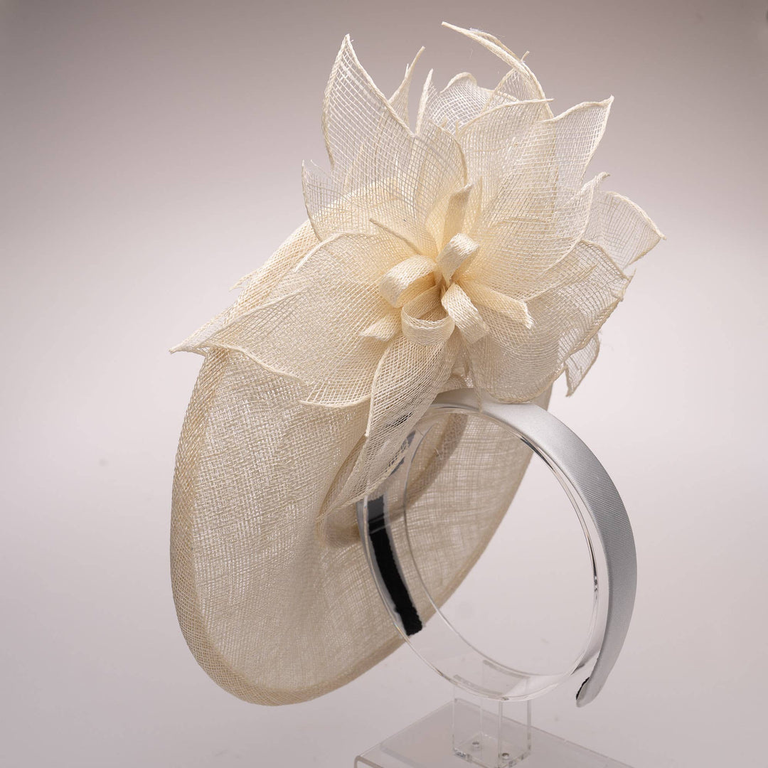 Sinamay Flower On Top And Botton Saucer Fascinator: Ivory