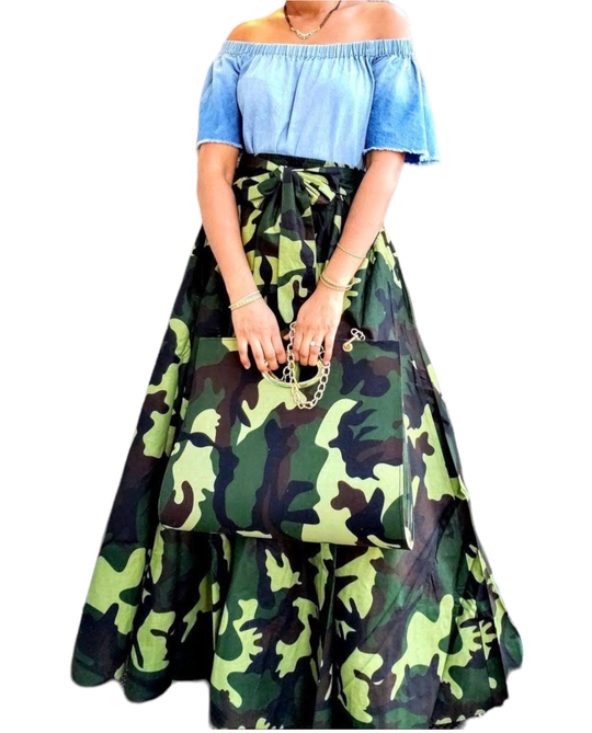 Long Maxi Skirt- Green Camouflage