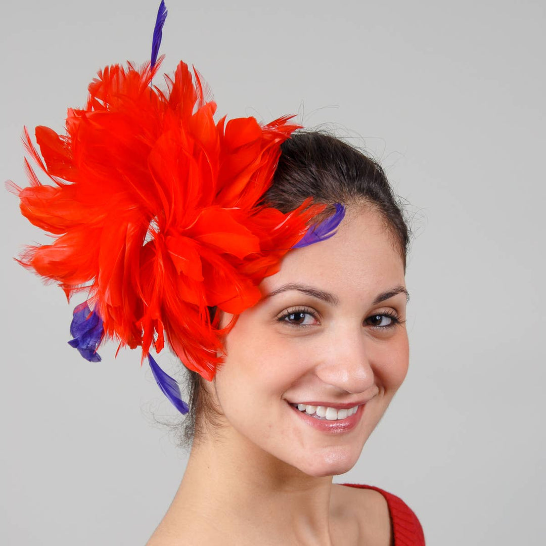 Goose Feather Fascinator Comb: Red+Purple
