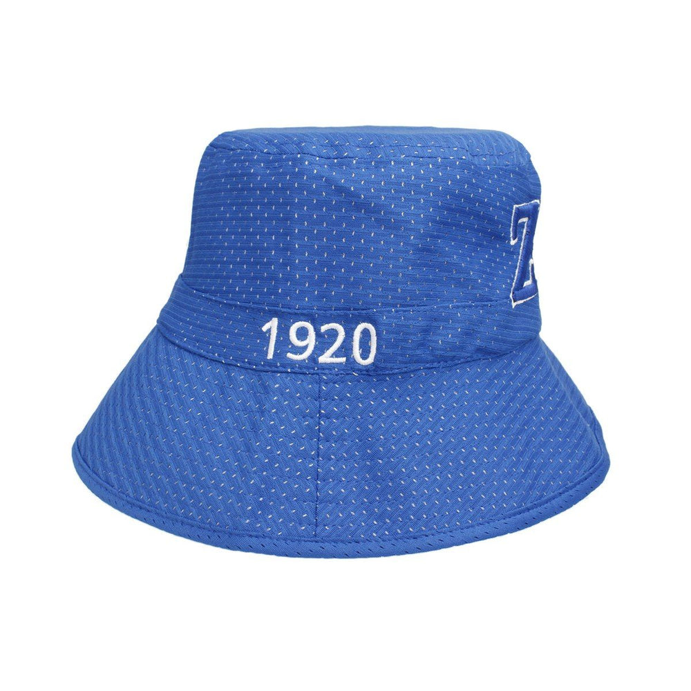 Blue bucket hat with '1920' and logo on a white background