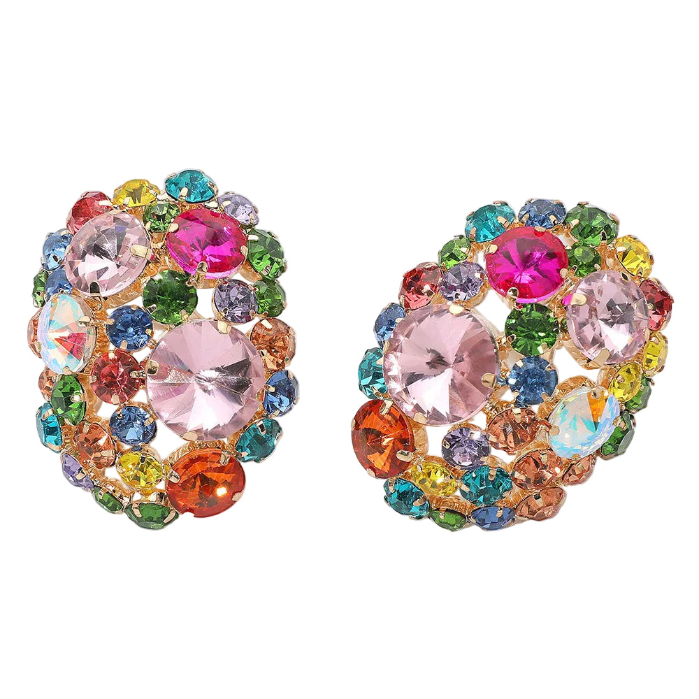 Multicolored gemstone earrings on a white background