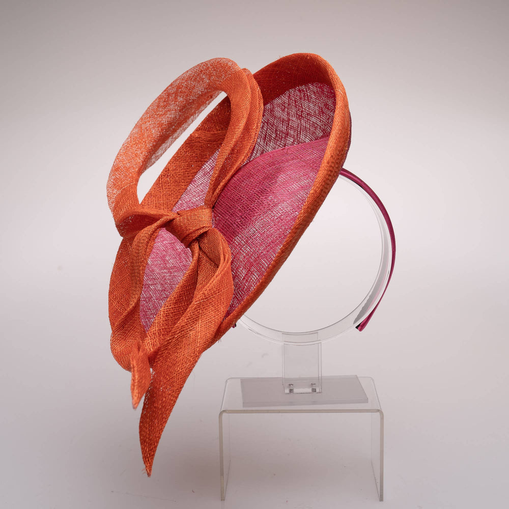 Two Tone Fascinator Loop Design Headband: Fuchsia+Orange