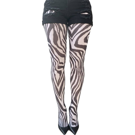 White Zebra Printed Tights