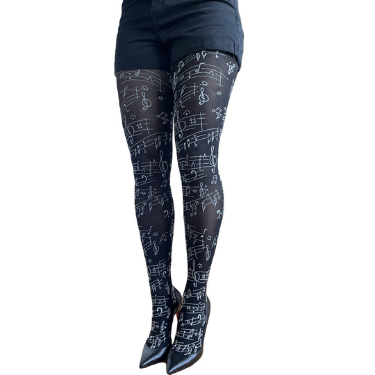 Black Music Opaque Printed Tights