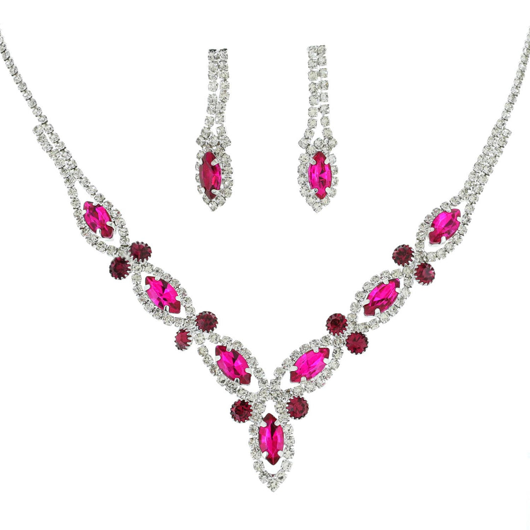 Pink Swarovski V Shaped Necklace Marquise Rhinestone Crystal