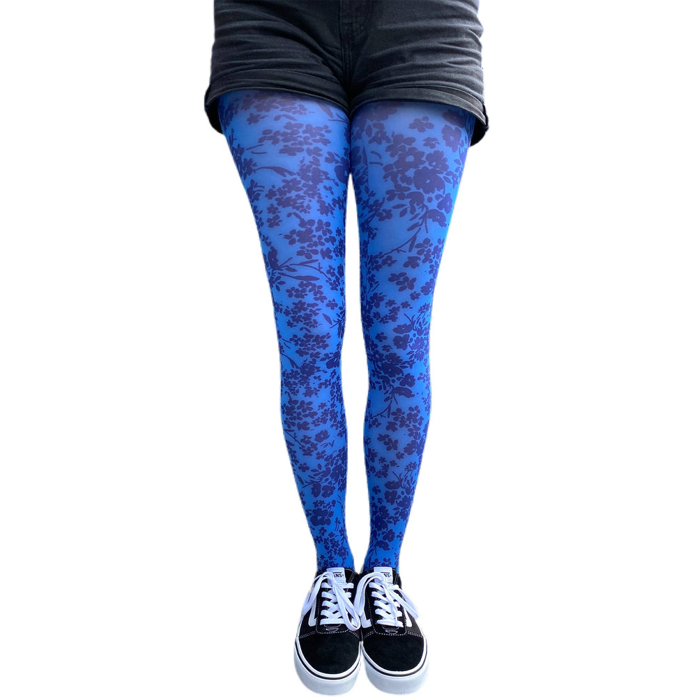 Blue Cornflower Printed Tights