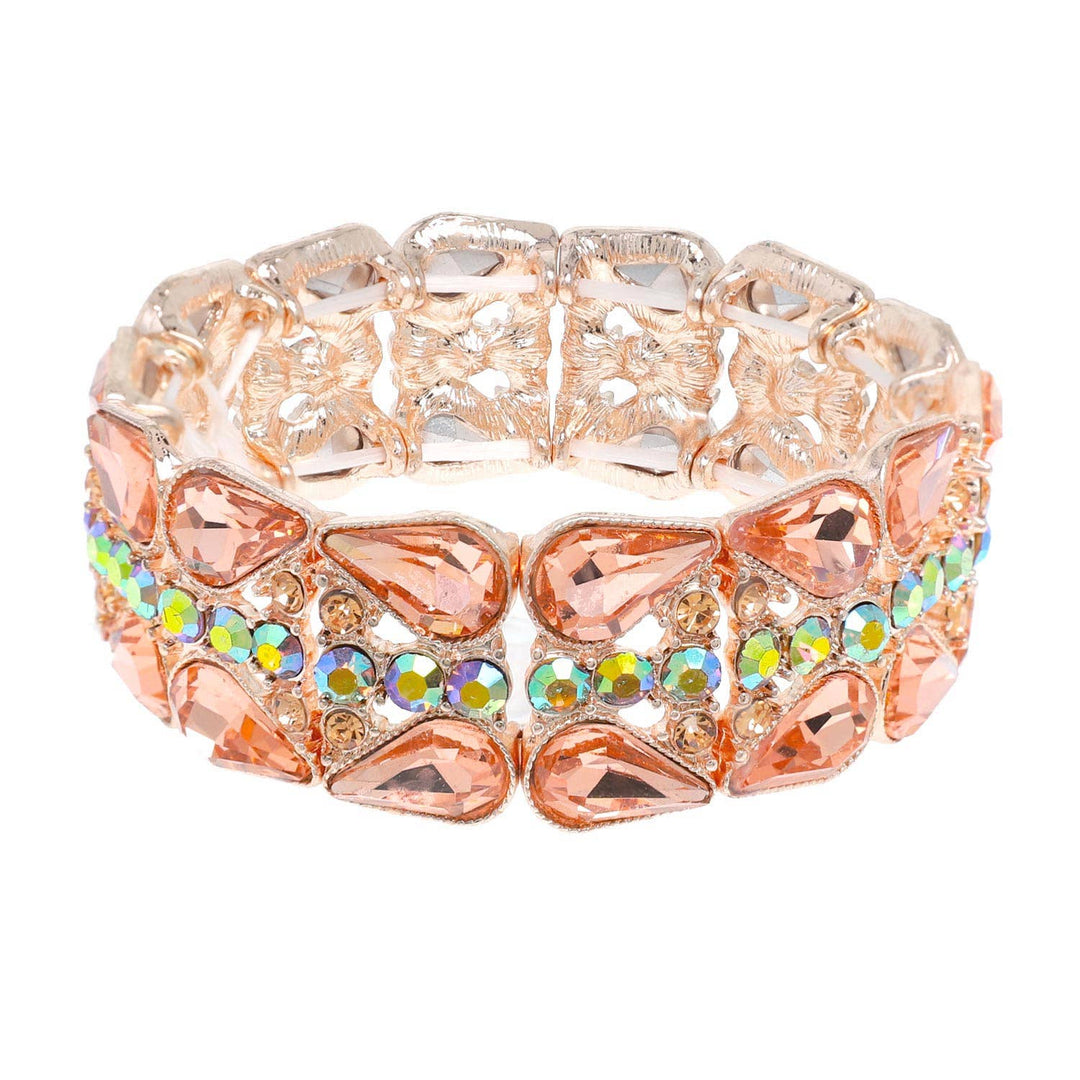 Crystal Gemstone Tear Drop Cluster Bracelet: Champange