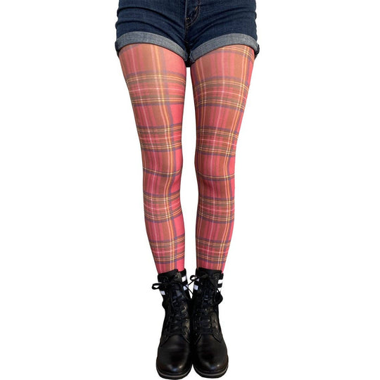 Red Plaid Patterned Opaque Tights