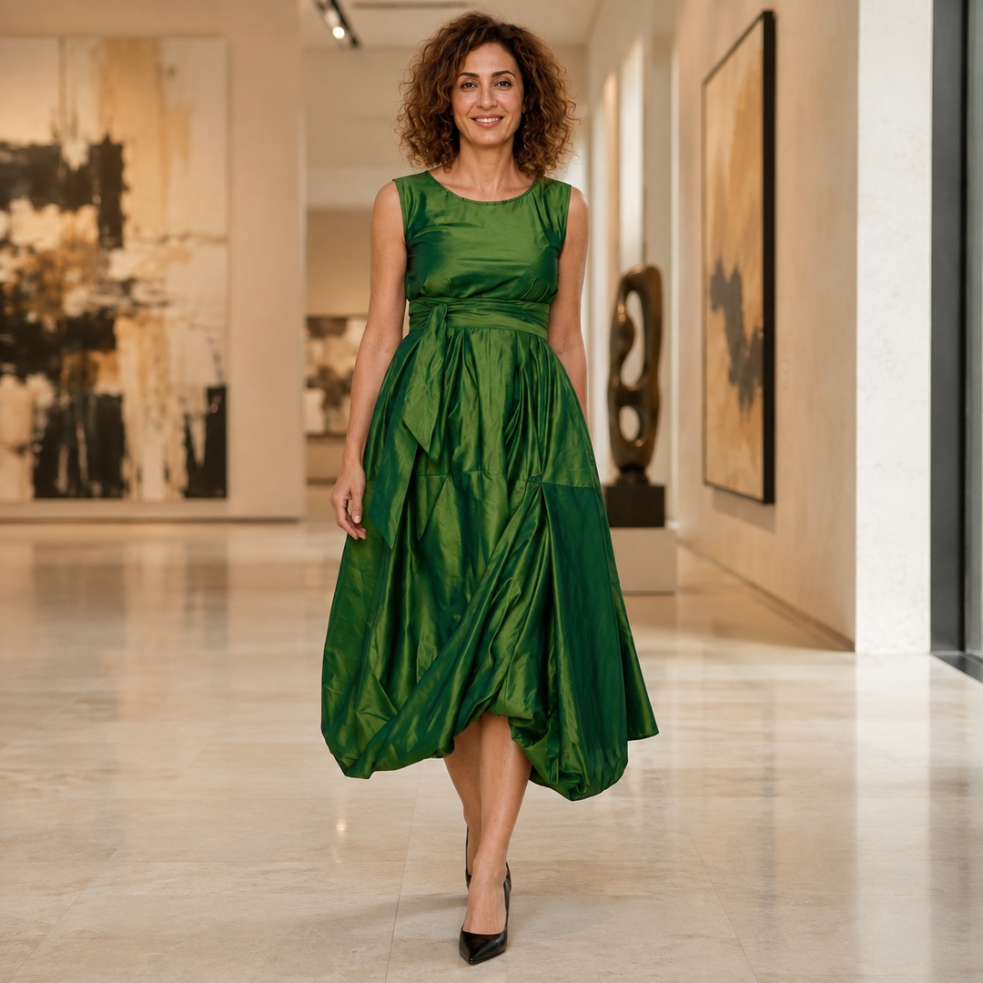 Igor Dobranic Phlox Olive Green Sculptural Midi Dress