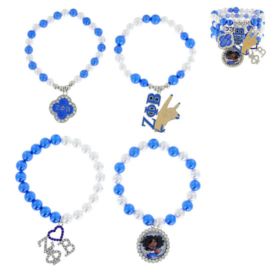 Zeta Phi Beta 4-Strand Multi-Charm Bracelet – Royal Blue & White