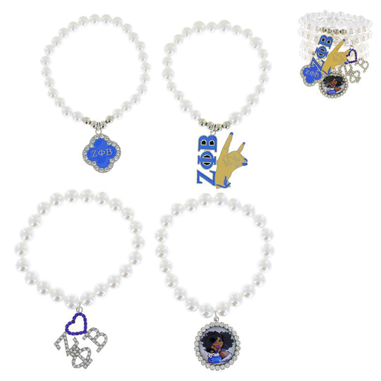 Zeta Phi Beta 4-Strand Multi-Charm Bracelet – White & Royal Blue