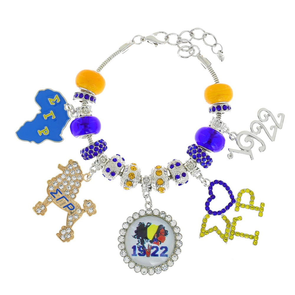 Sigma Gamma Rho 4-Strang Armbandset in Königsblau &amp; Gold – Mattierte Perlen