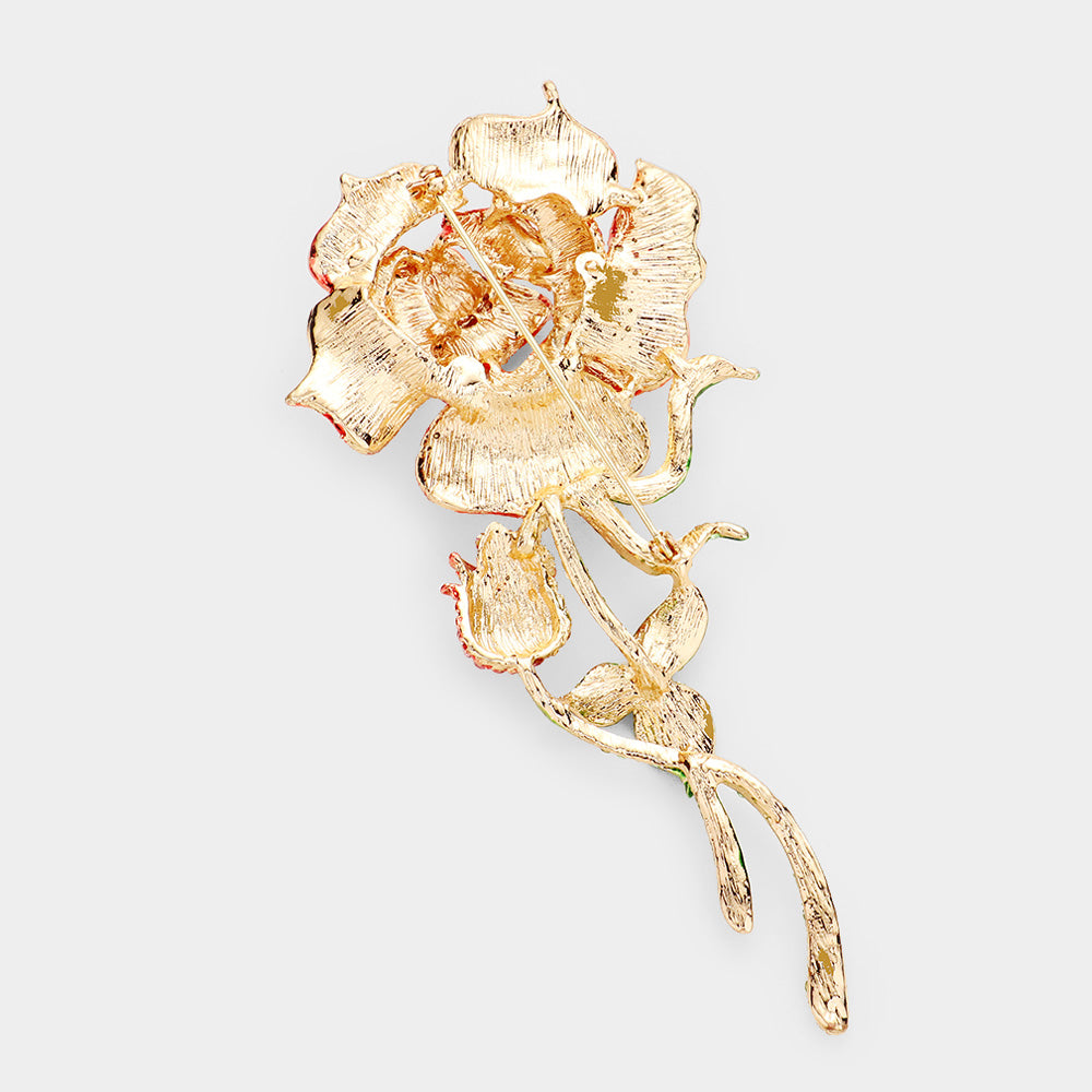 Pink & Grüne Strass-Rosenbrosche – Handgefertigter floraler Statement-Schmuck