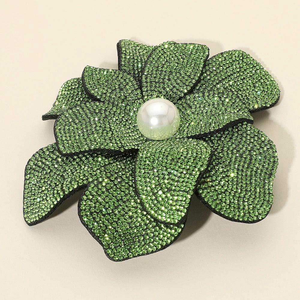 Brilliance Rhinestone Flower Brooch Pin & Hair Clip - Green White