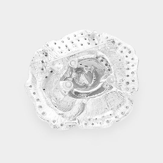 Silver Rhinestone Flower Brooch – Crystal Floral Statement Pin