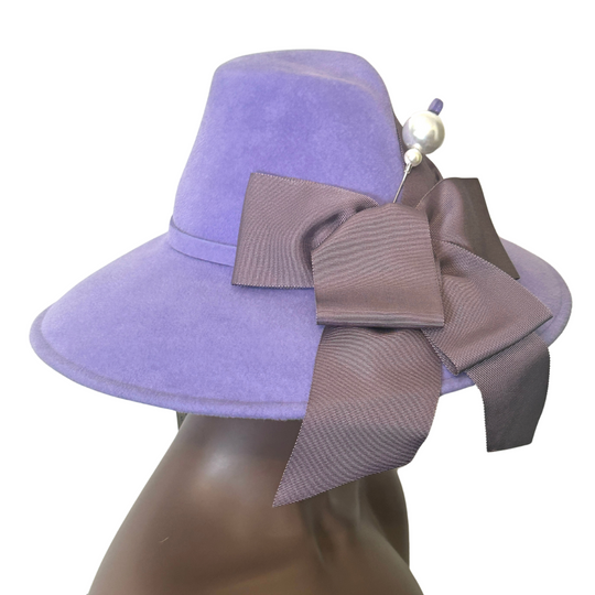 Velour Hat with Grosgrain Trim: Lavender