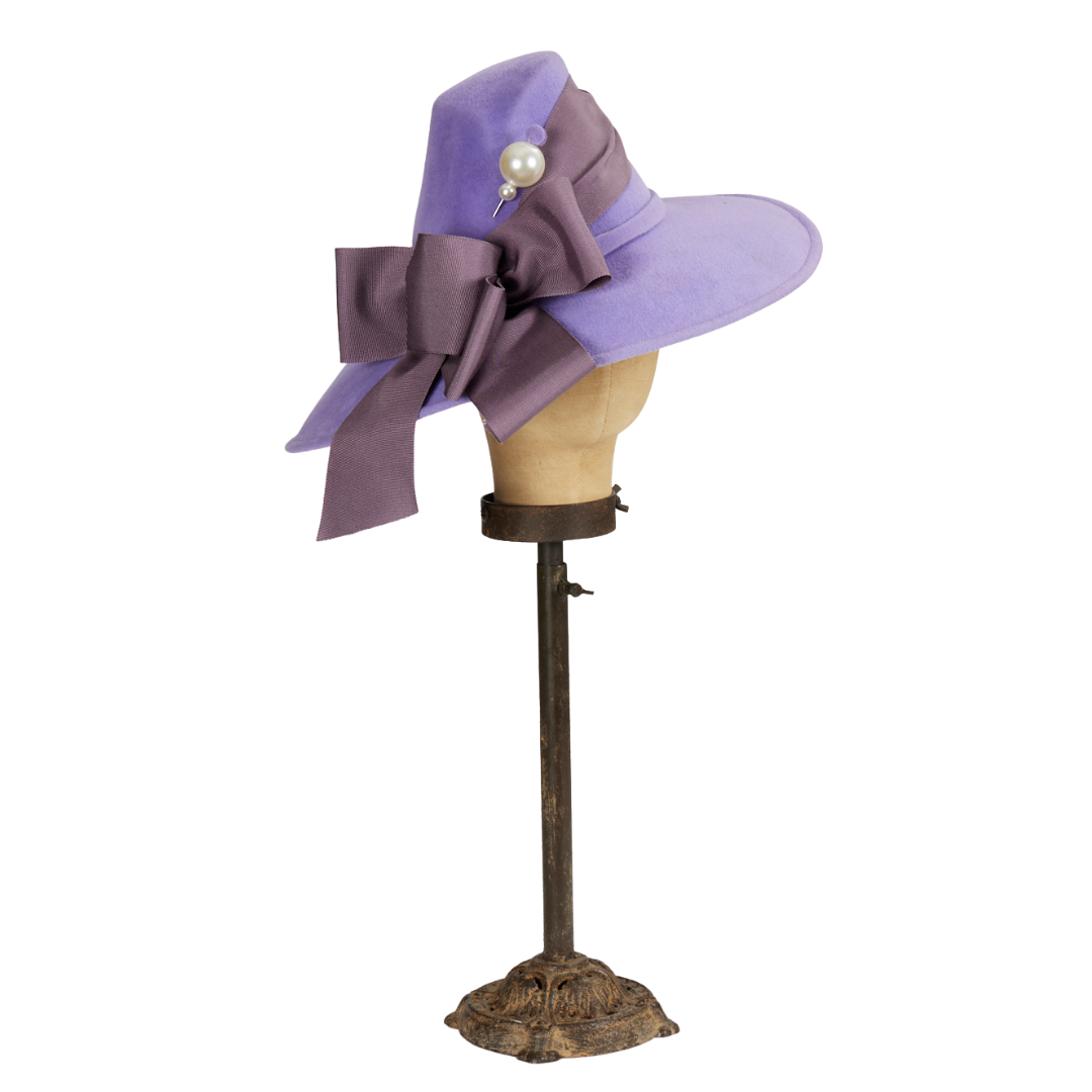 Velour Hat with Grosgrain Trim: Lavender