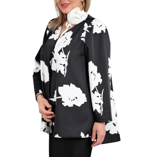 Black White Blouse Jacket with Snap Closure