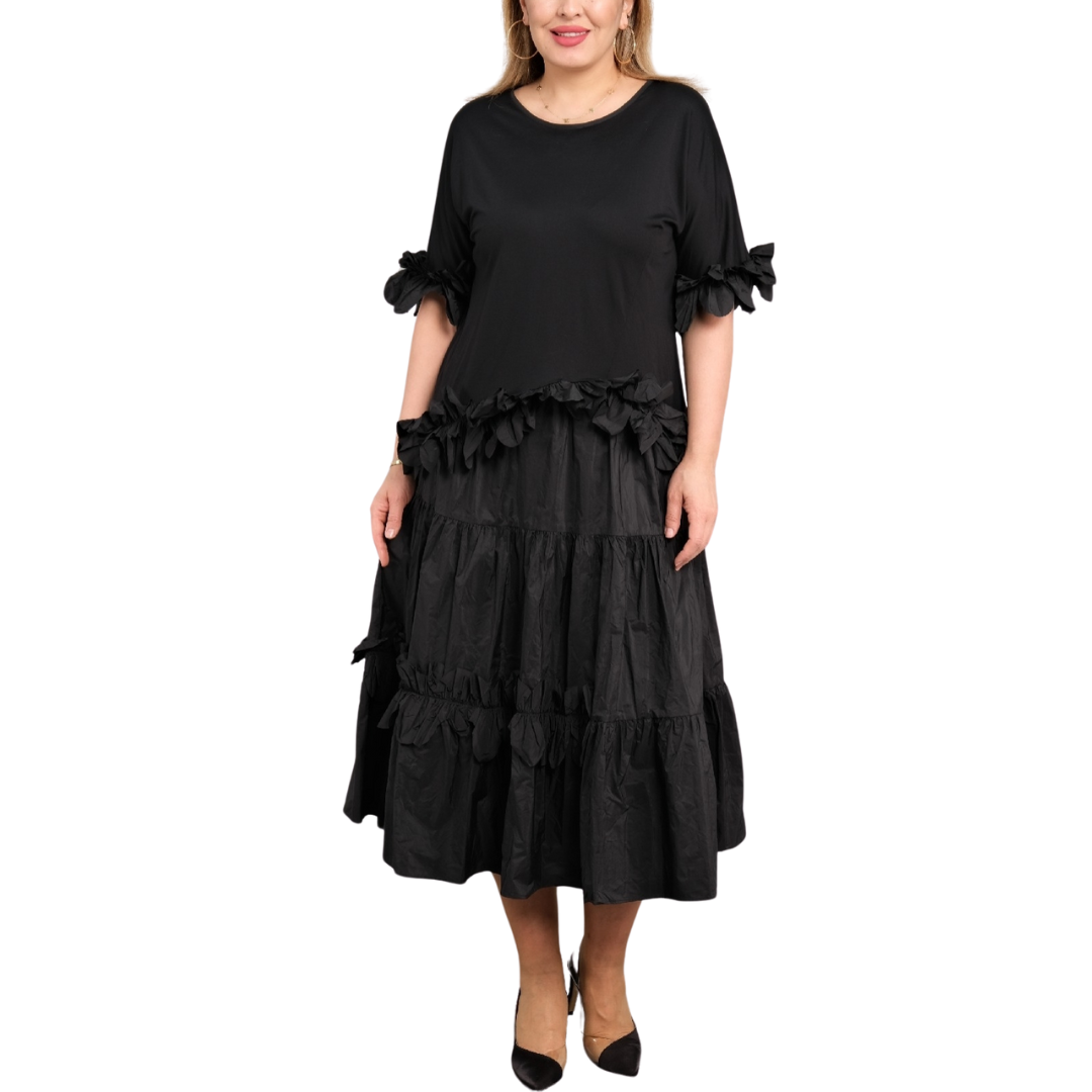 Black 2 Pc Top and Skirt with Flowered Detailing