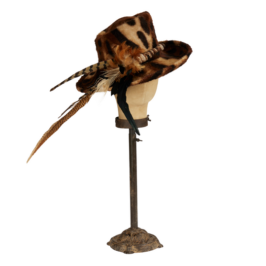 Leopard Print Medium Up-Turn Brim with Feather Trim