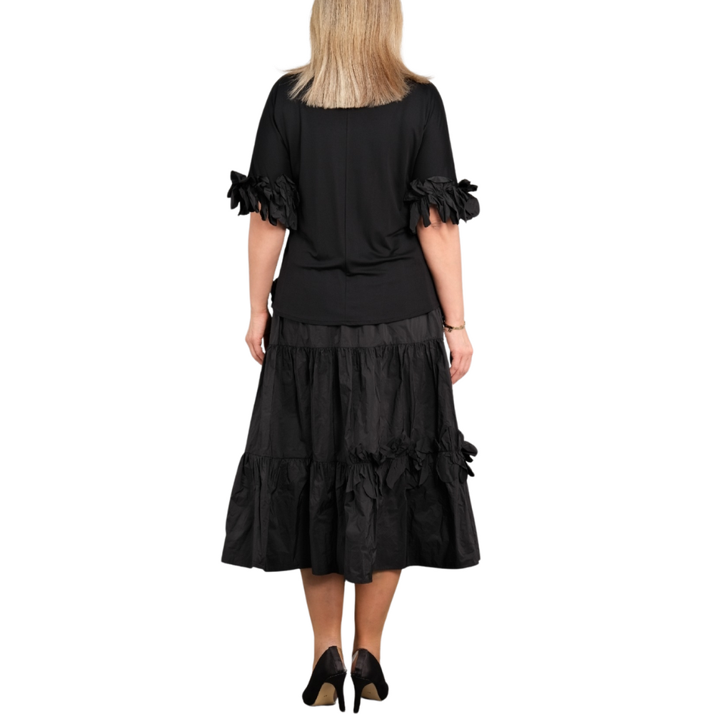 Black 2 Pc Top and Skirt with Flowered Detailing