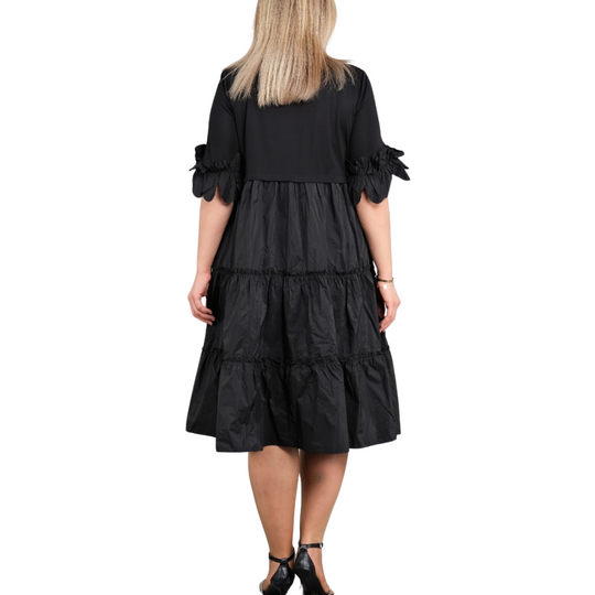 Black Dress with Ruffled Bottom & Flowered Detailing