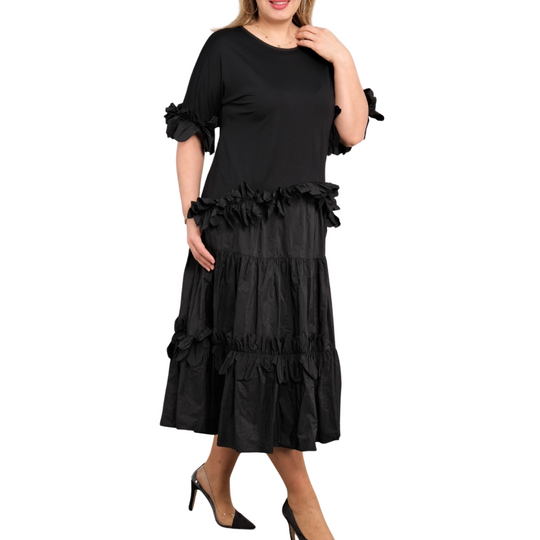 Black 2 Pc Top and Skirt with Flowered Detailing