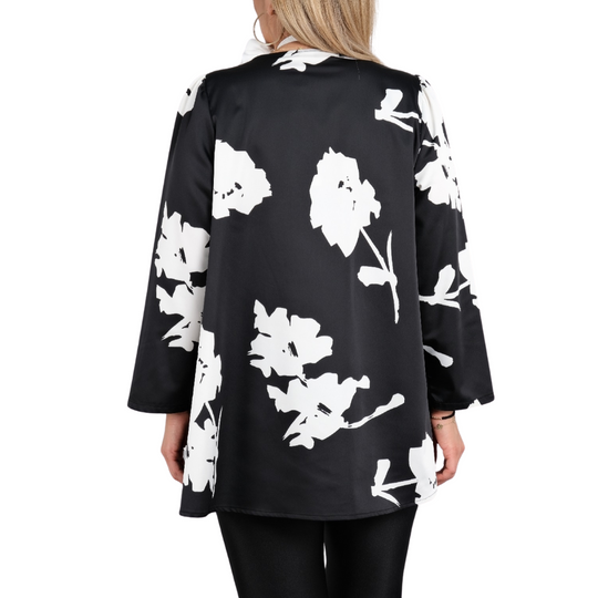 Black White Blouse Jacket with Snap Closure